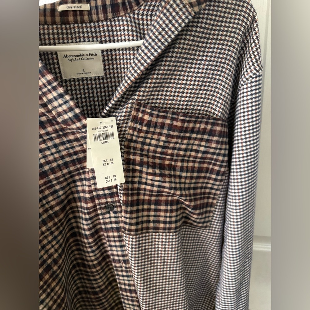 Abercrombie Flannel Button Up Checkered Shirt Black and Brown New With Tags - Picture 8 of 9